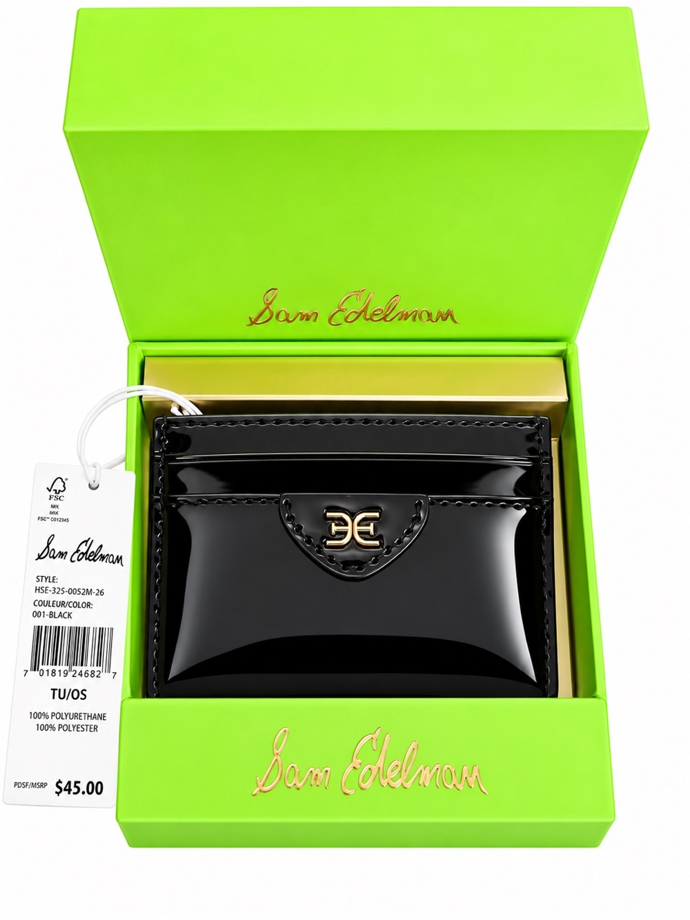 NWT Sam Edelman Black Patent Card Holder Wallet + Box